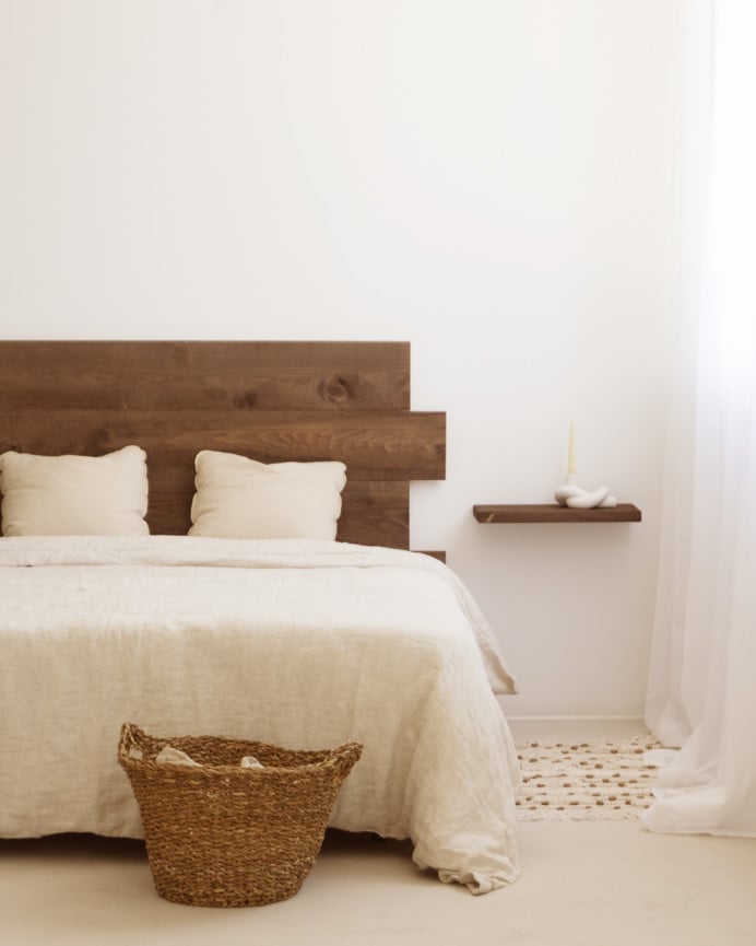 Deco Wood Cabecero De Madera Maciza Asimétrico Tono Nogal 80x60cm