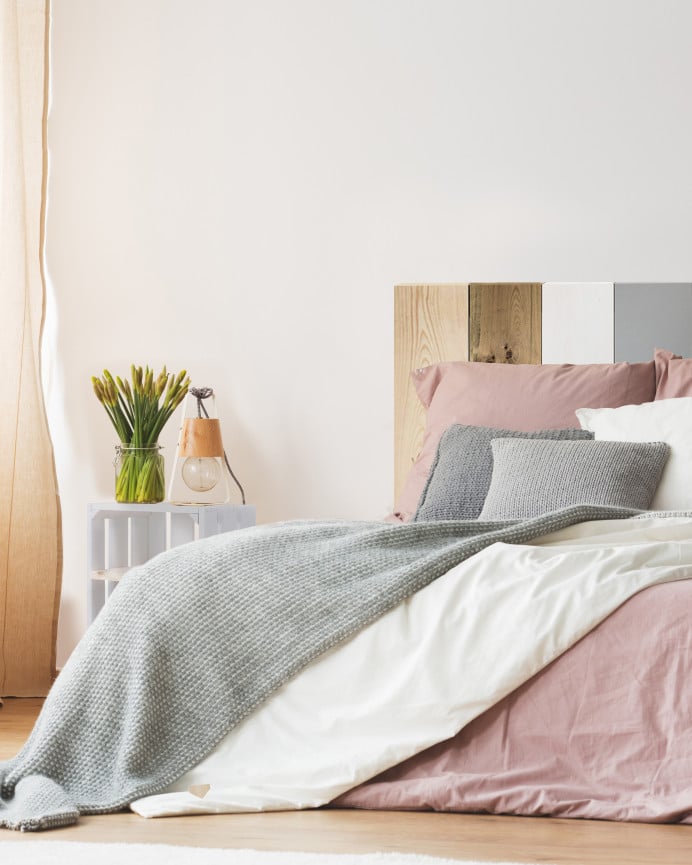 Deco Wood Cabecero De Madera Maciza Combinado Combinado Gris De 80x60cm