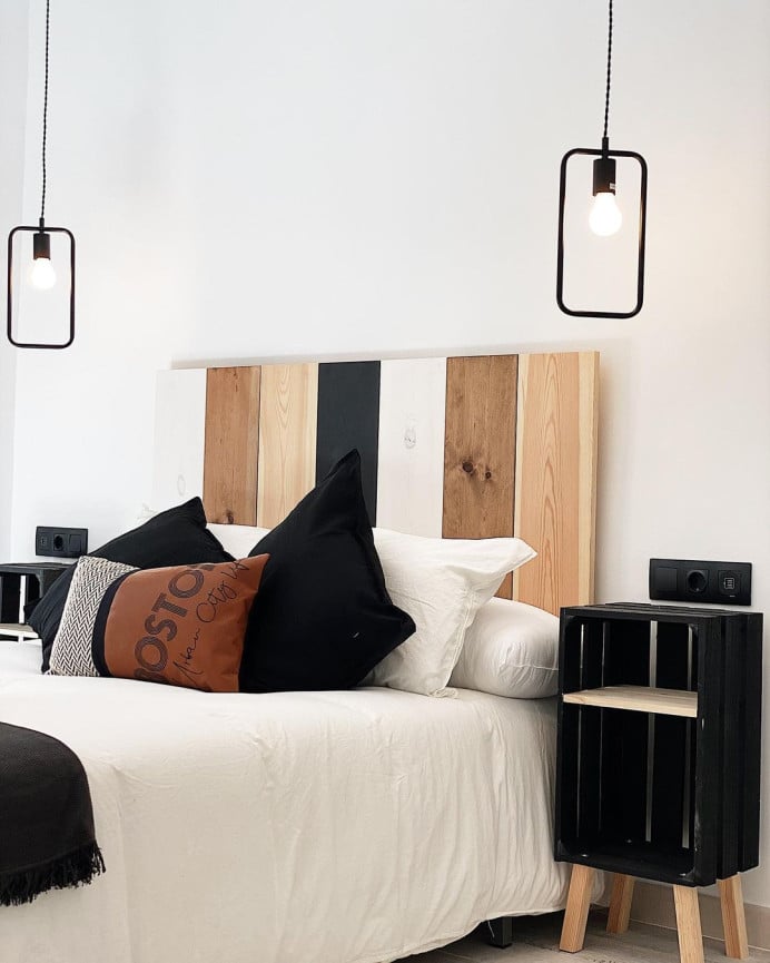 Deco Wood Cabecero De Madera Maciza Combinado Pizarra De 80x60cm