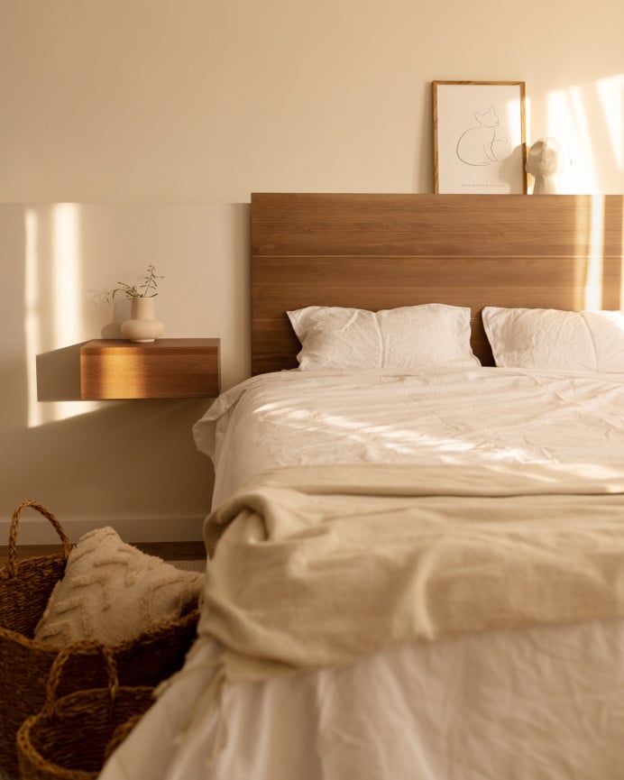 Deco Wood Cabecero De Madera Maciza En Tono Roble Oscuro De 90x80cm