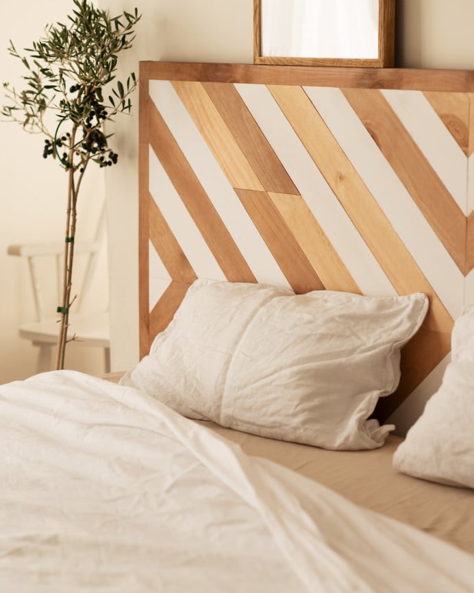 Deco Wood Cabecero De Madera Maciza En Tono Roble Oscuro Natural Y Blanco De 163x84cm