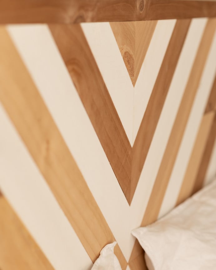 Deco Wood Cabecero De Madera Maciza En Tono Roble Oscuro Natural Y Blanco De 163x84cm