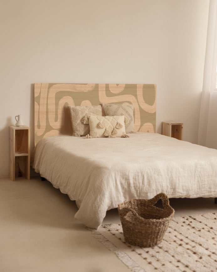 Deco Wood Cabecero De Madera Maciza Estampado De 90x80cm