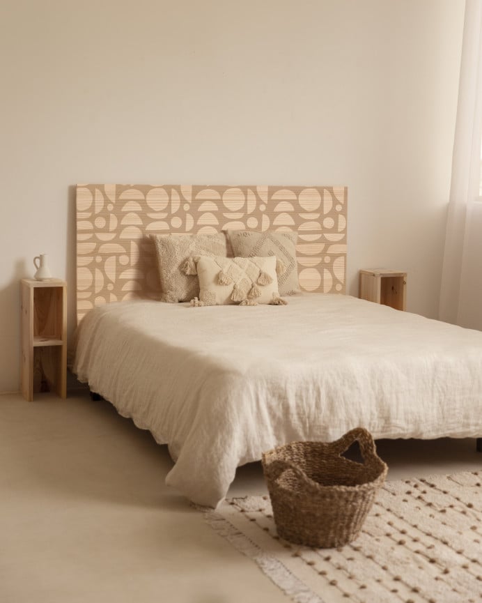 Deco Wood Cabecero De Madera Maciza Estampado De 90x80cm