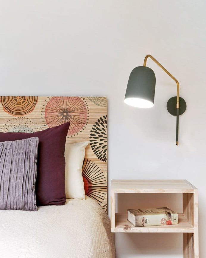 Deco Wood Cabecero De Madera Maciza Estampado Motivo Círculos Abstractos Multicolor Decapado De 90x80cm