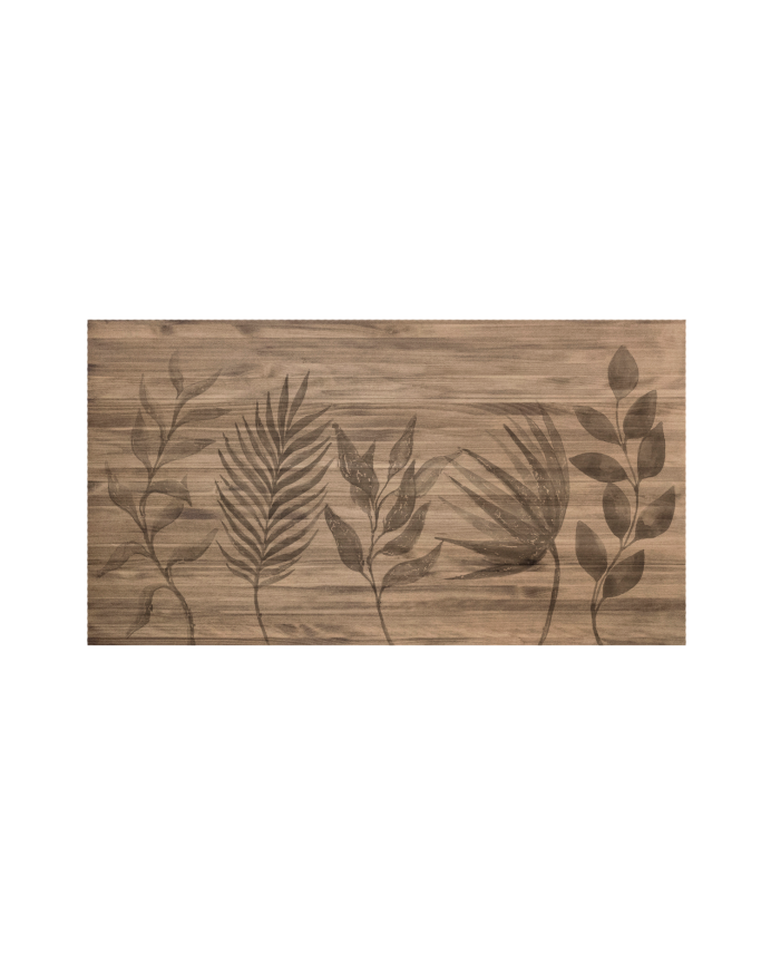 Deco wood Cabecero de madera maciza estampado motivo Flores acuarelas en tono roble oscuro de 90x80cm