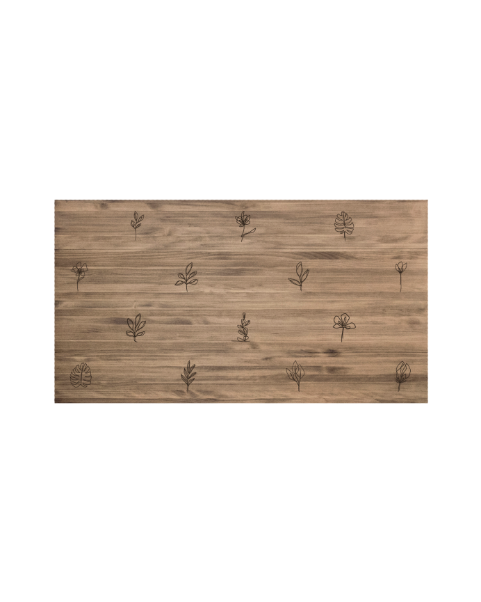 Deco wood Cabecero de madera maciza estampado motivo Flores one line en tono roble oscuro de 90x80cm