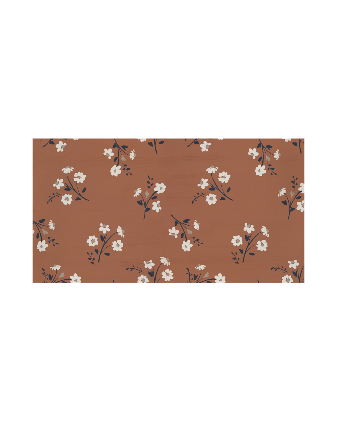 Deco Wood Cabecero De Madera Maciza Estampado Motivo Flower Terracotta Decapado De 90x80cm