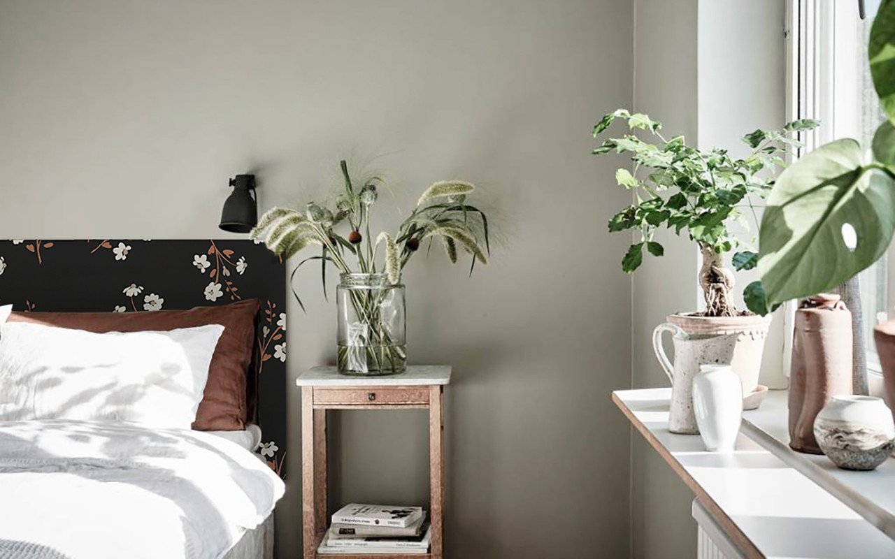 Deco Wood Cabecero De Madera Maciza Estampado Motivo Flower Black Decapado De 90x80cm