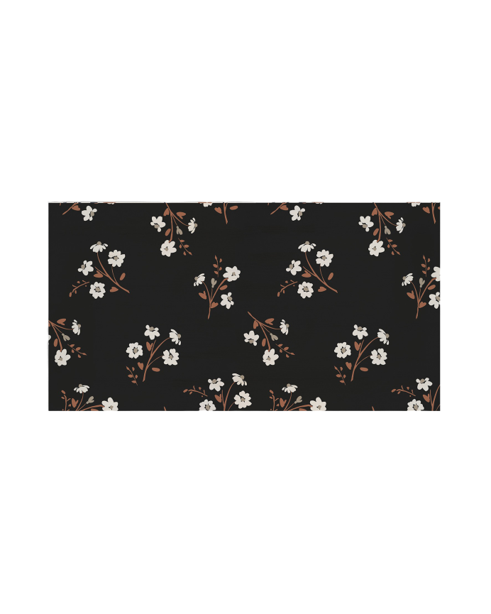 Deco wood Cabecero de madera maciza estampado motivo Flower black decapado de 90x80cm