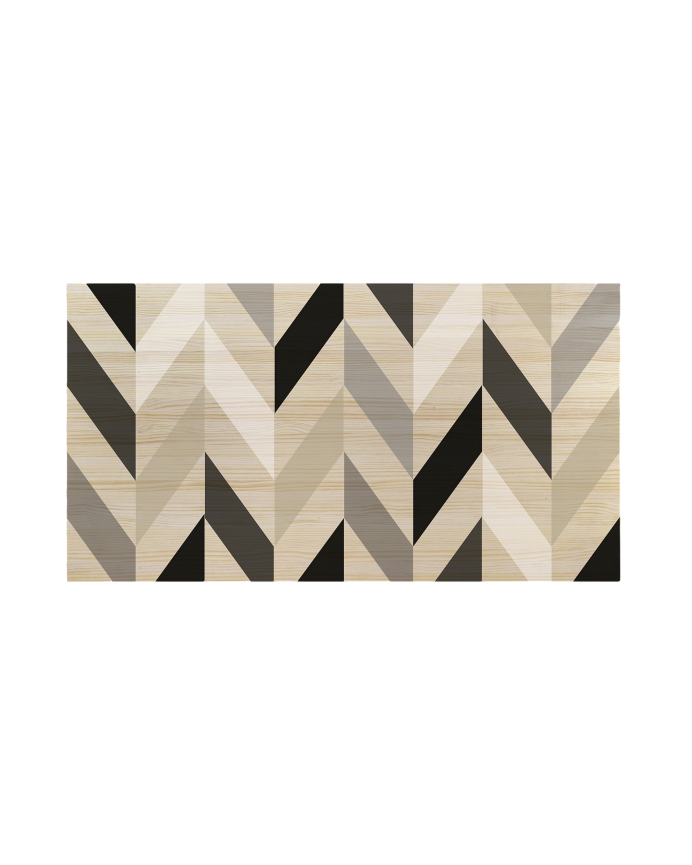Deco Wood Cabecero De Madera Maciza Estampado Motivo Geométrico Zig-zag Negro De 90x80cm