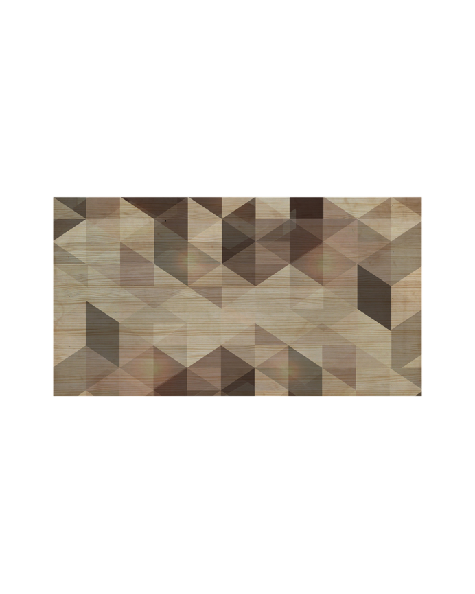 Deco Wood Cabecero De Madera Maciza Estampado Motivo Geométrico Marrón En Tono Natural De 90x80cm