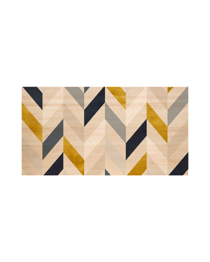 Deco wood Cabecero de madera maciza estampado motivo Geométrico Zig-Zag decapado de 90x80cm