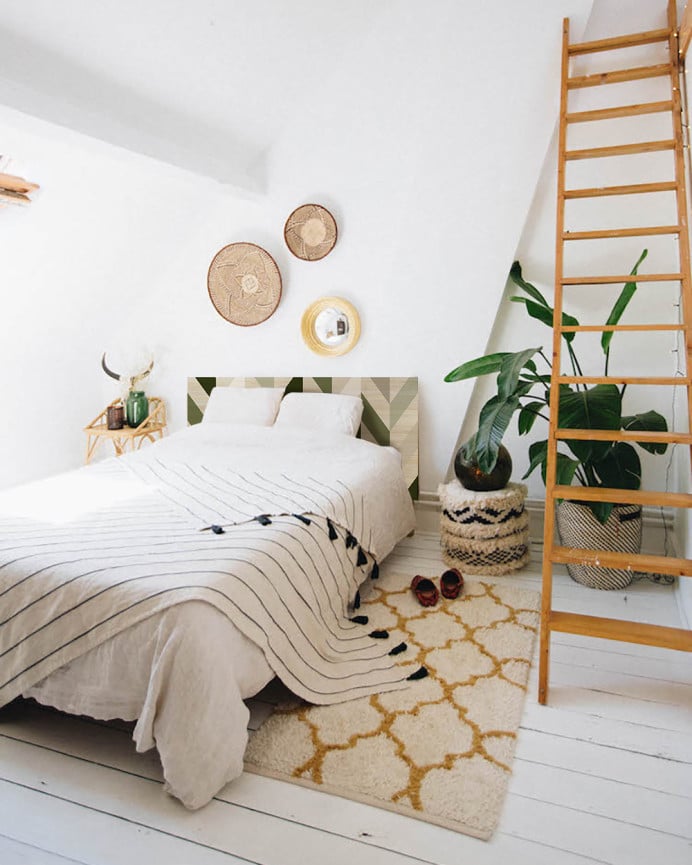 Deco Wood Cabecero De Madera Maciza Estampado Motivo Geométrico Zig-Zag Verde De 90x80cm