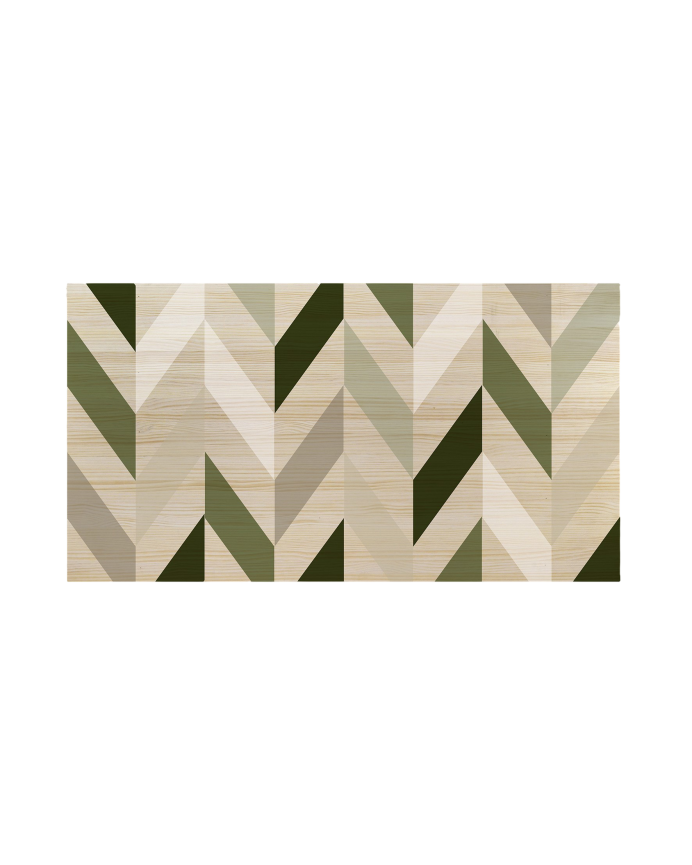 Deco wood Cabecero de madera maciza estampado motivo Geométrico Zig-Zag verde de 90x80cm