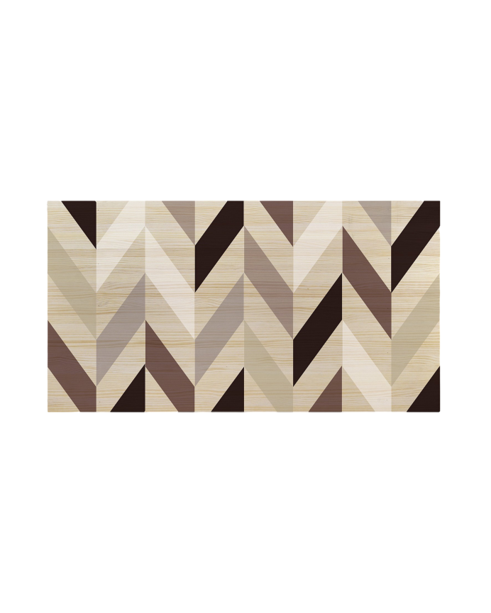 Deco Wood Cabecero De Madera Maciza Estampado Motivo Geométrico Zig-Zag Granate De 90x80cm