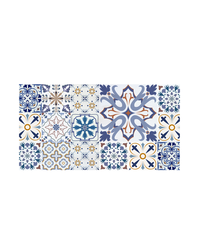 Deco wood Cabecero de madera maciza estampado motivo Hidráulico Azul decapado de 90x80cm