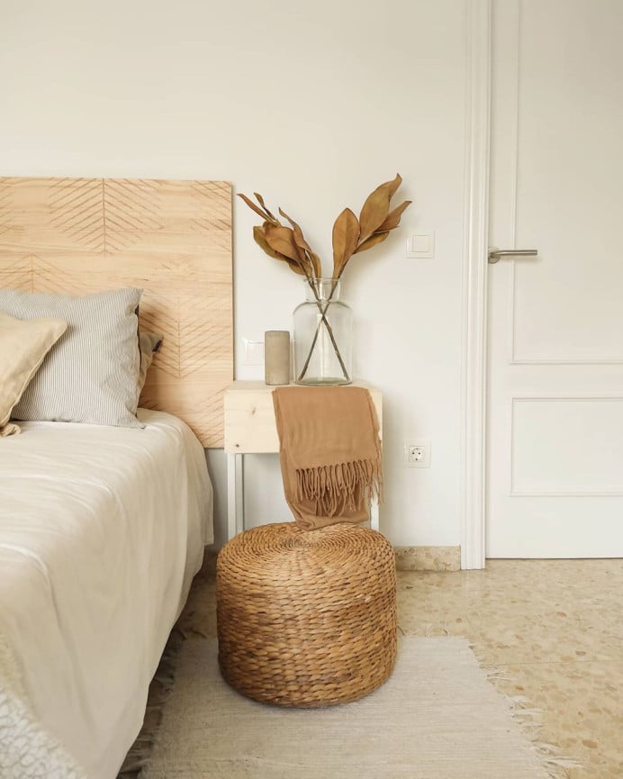 Deco Wood Cabecero De Madera Maciza Estampado Motivo Hojas Hexagonales III En Tono Natural De 90x80cm