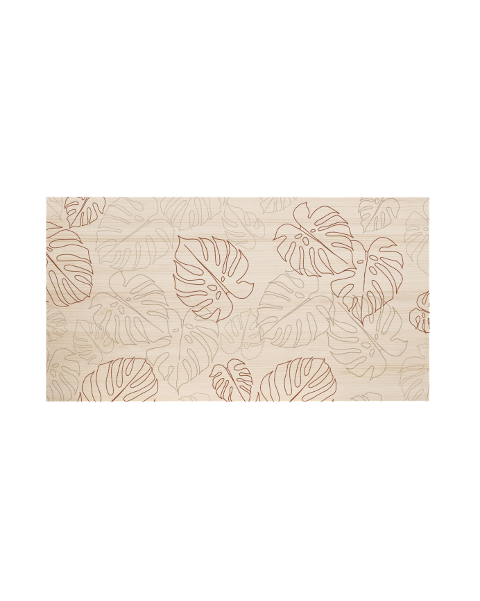 Deco wood Cabecero de madera maciza estampado motivo Leaves lines en tono natural de 90x80cm