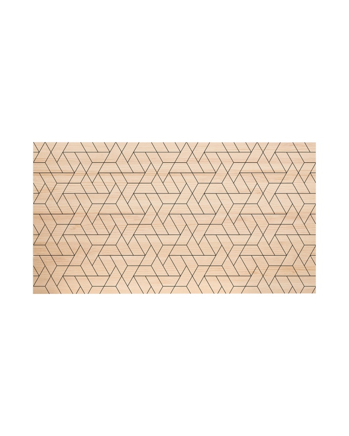 Deco wood Cabecero de madera maciza estampado motivo Líneas geo decapado de 90x80cm
