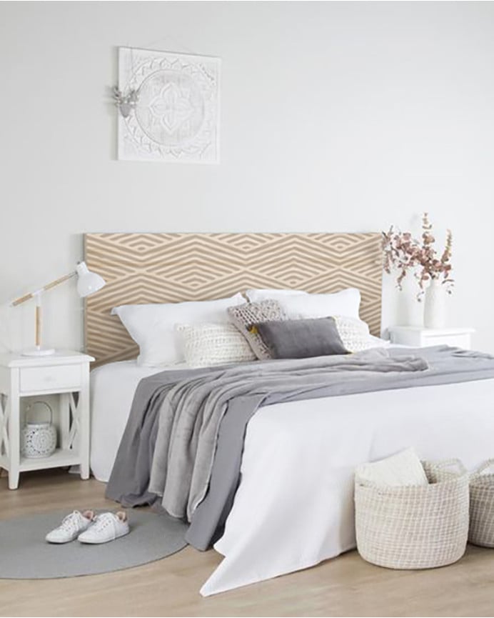 Deco Wood Cabecero De Madera Maciza Estampado Motivo Pirámides Il En Tono Natural De 90x80cm