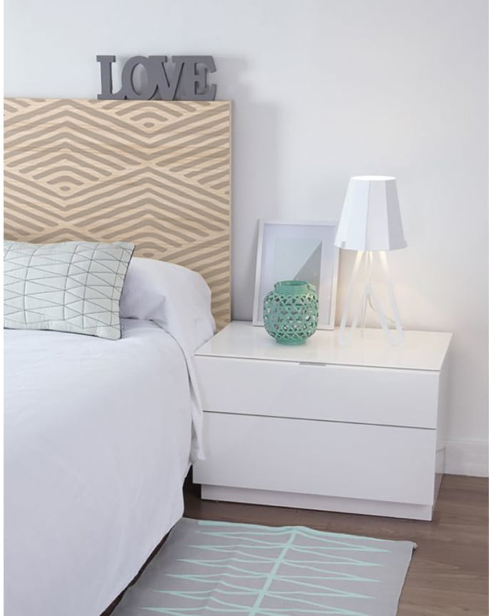 Deco Wood Cabecero De Madera Maciza Estampado Motivo Pirámides Il En Tono Natural De 90x80cm