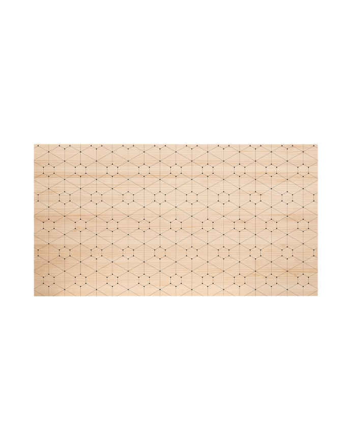 Deco wood Cabecero de madera maciza estampado motivo Puntos y líneas decapado de 90x80cm