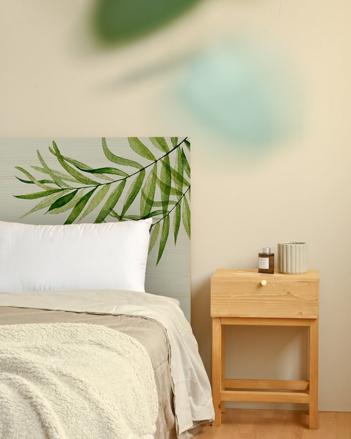 Deco Wood Cabecero De Madera Maciza Estampado Motivo Ramas Decapado De 90x80cm