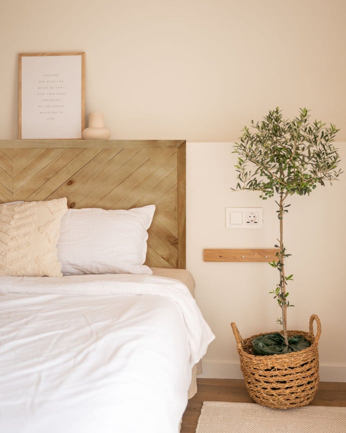 Deco Wood Cabecero De Madera Maciza Estilo étnico En Tono Roble Oscuro De 80x165cm