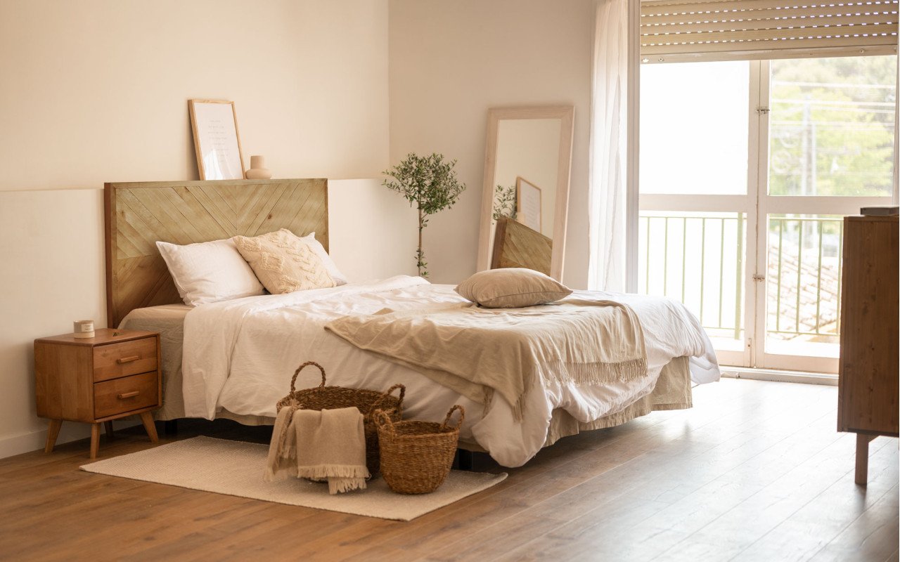 Deco Wood Cabecero De Madera Maciza Estilo étnico En Tono Roble Oscuro De 80x165cm