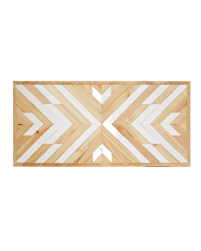Deco wood Cabecero de madera maciza estilo étnico en tonos natural y blanco de 80x165cm