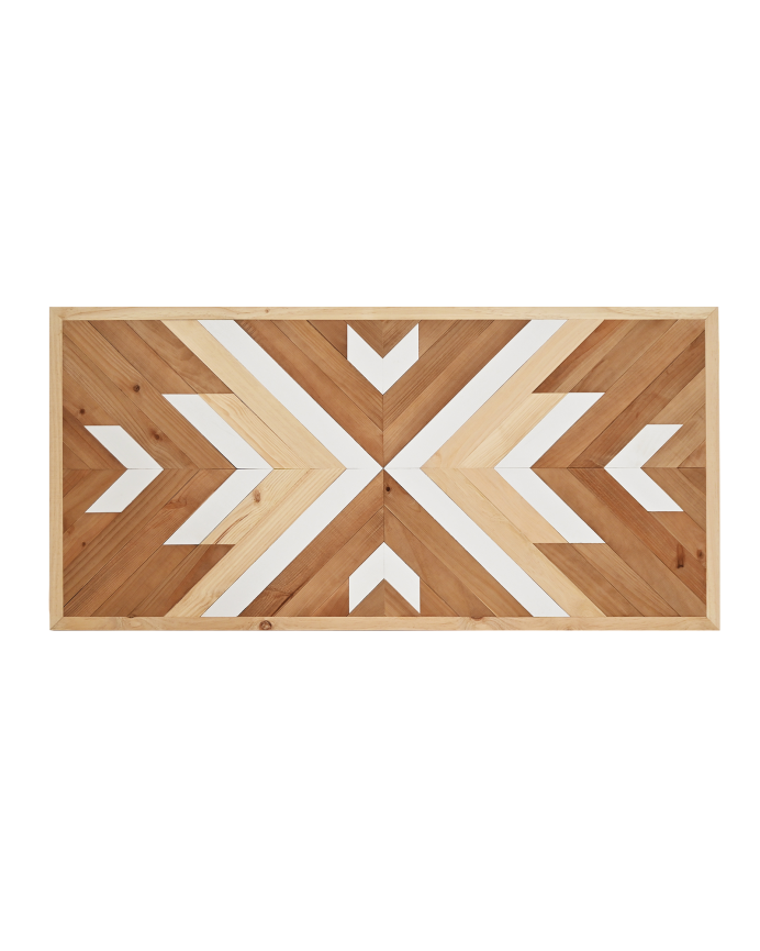 Deco wood Cabecero de madera maciza estilo étnico en tonos roble oscuro natural y blanco de 80x165cm