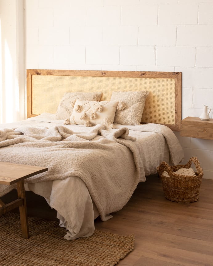 Deco Wood Cabecero De Madera Maciza Y Cannage En Tono Roble Oscuro De 100x60cm