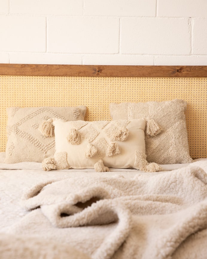 Deco Wood Cabecero De Madera Maciza Y Cannage En Tono Roble Oscuro De 100x60cm