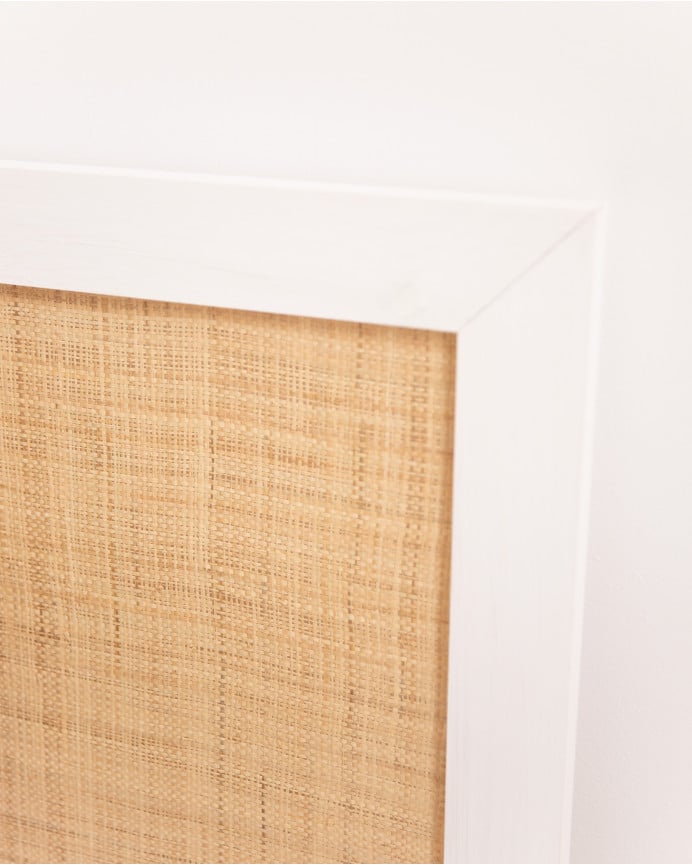 Deco Wood Cabecero De Madera Maciza Y Rafia En Tono Blanco De 100x60cm