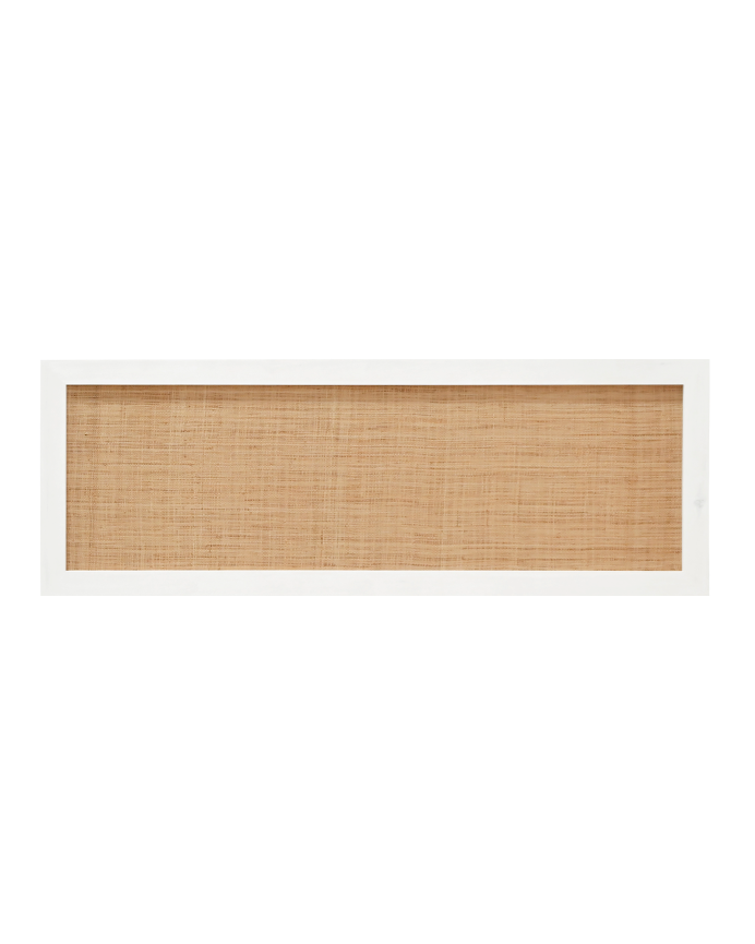 Deco wood Cabecero de madera maciza y rafia en tono blanco de 100x60cm