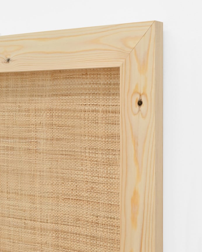 Deco Wood Cabecero De Madera Maciza Y Rafia En Tono Natural De 100cm