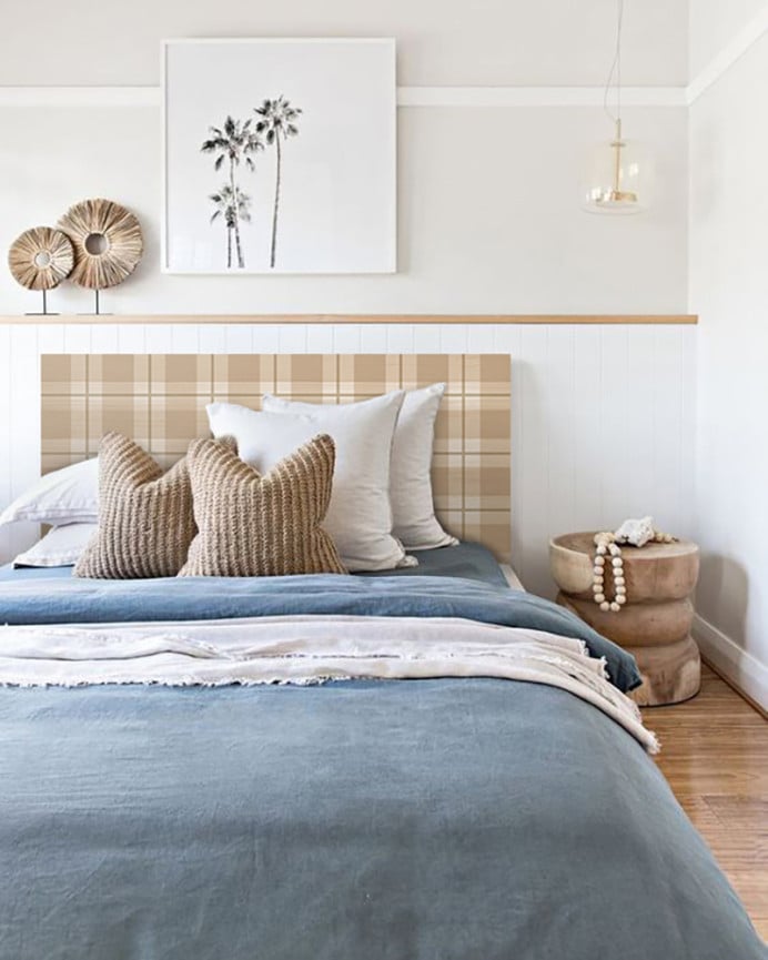 Deco Wood Cabecero Natural 'Cuadros Vichy III' 90x80cm