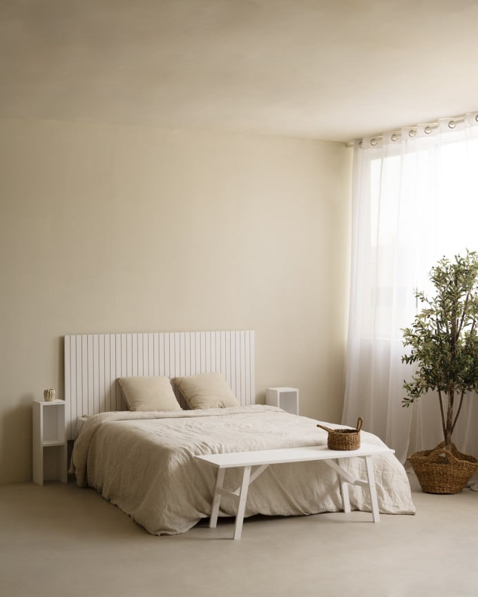 Deco Wood Cabecero Ranurado De Madera Maciza Tono Blanco De 80x60cm