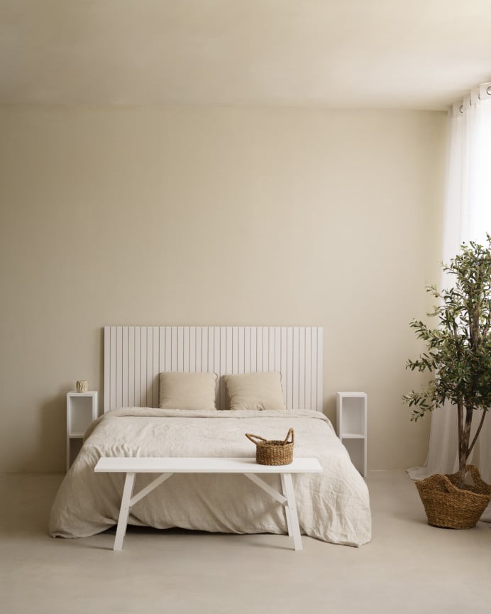 Deco Wood Cabecero Ranurado De Madera Maciza Tono Blanco De 80x60cm