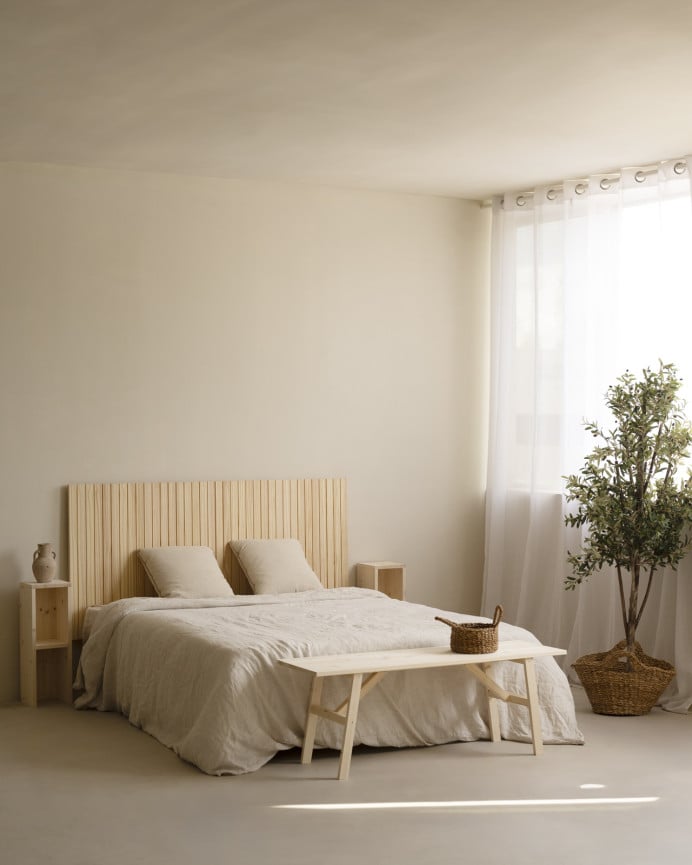 Deco Wood Cabecero Ranurado De Madera Maciza Tono Natural De 80x60cm