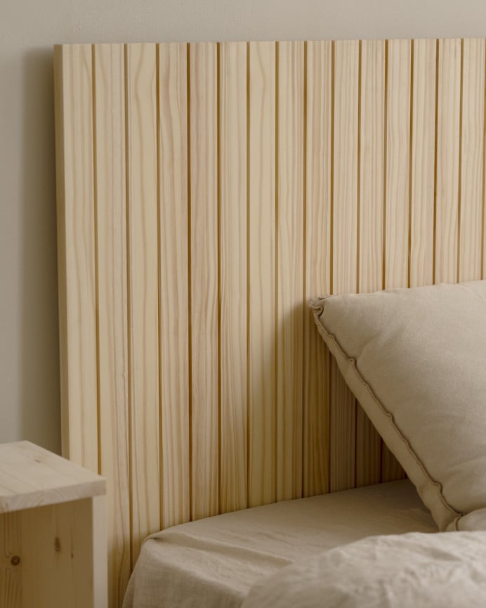 Deco Wood Cabecero Ranurado De Madera Maciza Tono Natural De 80x60cm