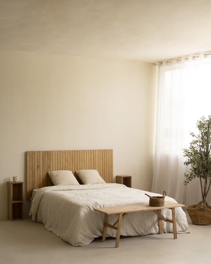 Deco Wood Cabecero Ranurado De Madera Maciza Tono Roble Medio De 80x60cm