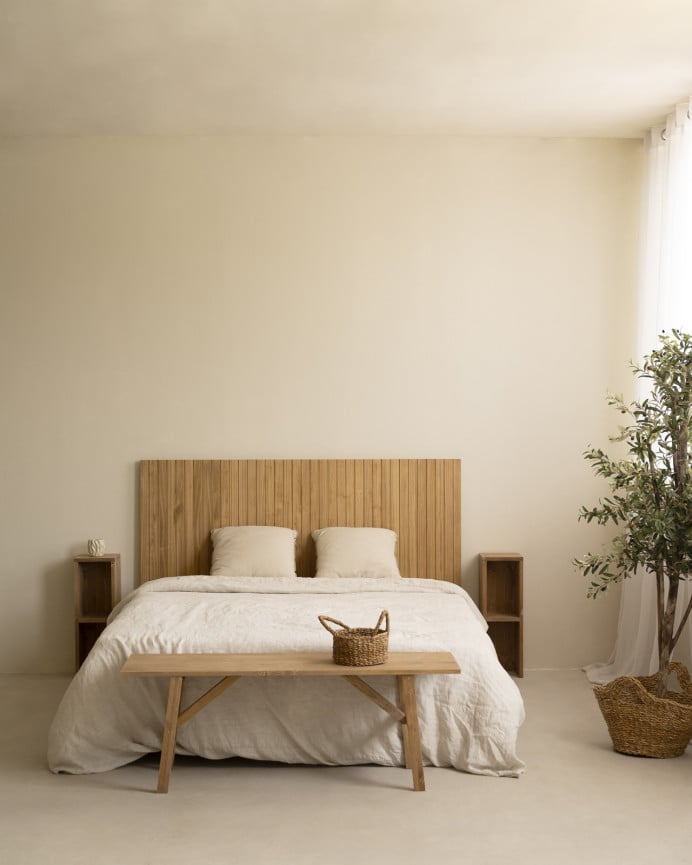 Deco Wood Cabecero Ranurado De Madera Maciza Tono Roble Medio De 80x60cm