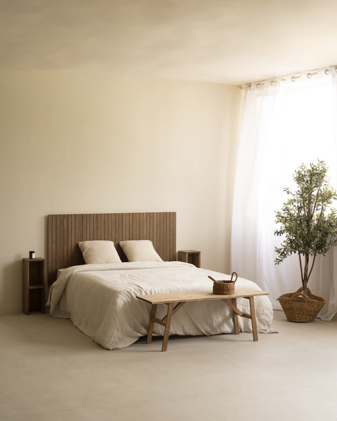 Deco Wood Cabecero Ranurado De Madera Maciza Tono Roble Oscuro De 80x60cm