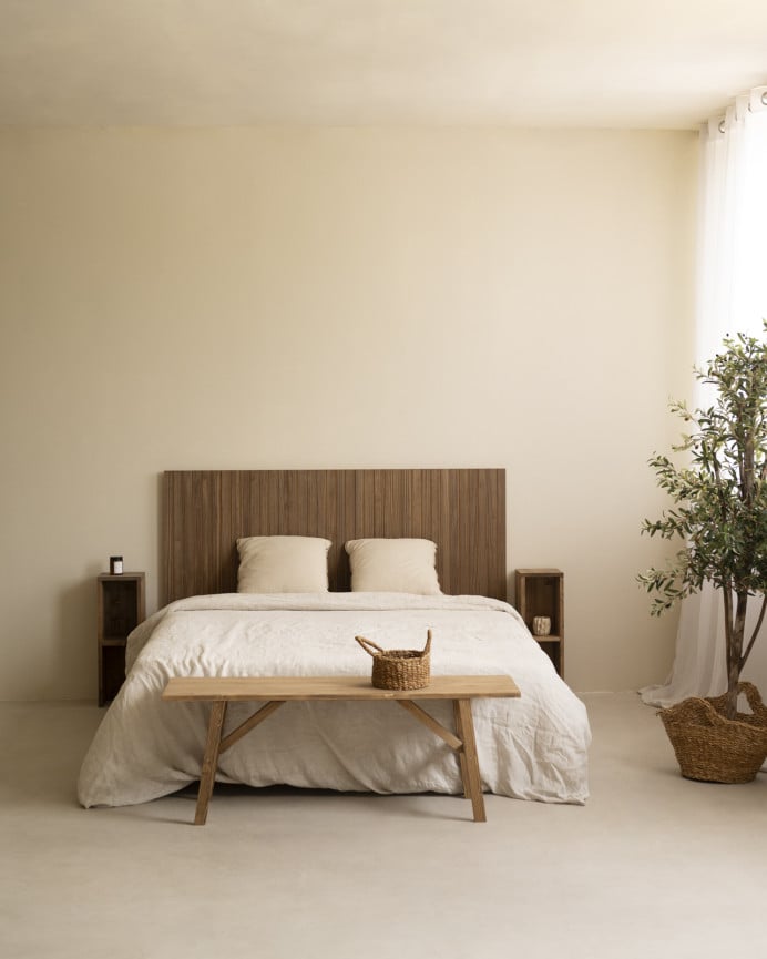 Deco Wood Cabecero Ranurado De Madera Maciza Tono Roble Oscuro De 80x60cm