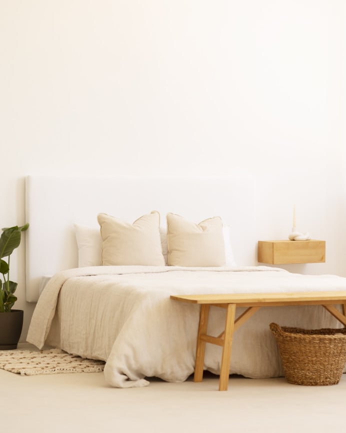 Deco Wood Cabecero Tapizado De Algodón En Color Blanco De 90x80cm