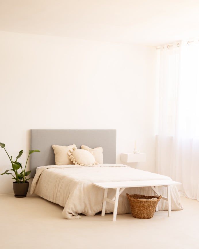 Deco Wood Cabecero Tapizado De Algodón En Color Gris De 90x80cm