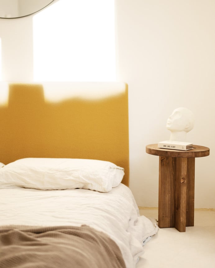 Deco Wood Cabecero Tapizado De Algodón En Color Mostaza De 90x80cm