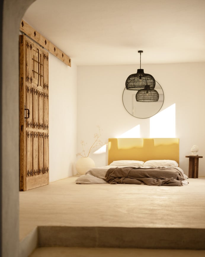 Deco Wood Cabecero Tapizado De Algodón En Color Mostaza De 90x80cm